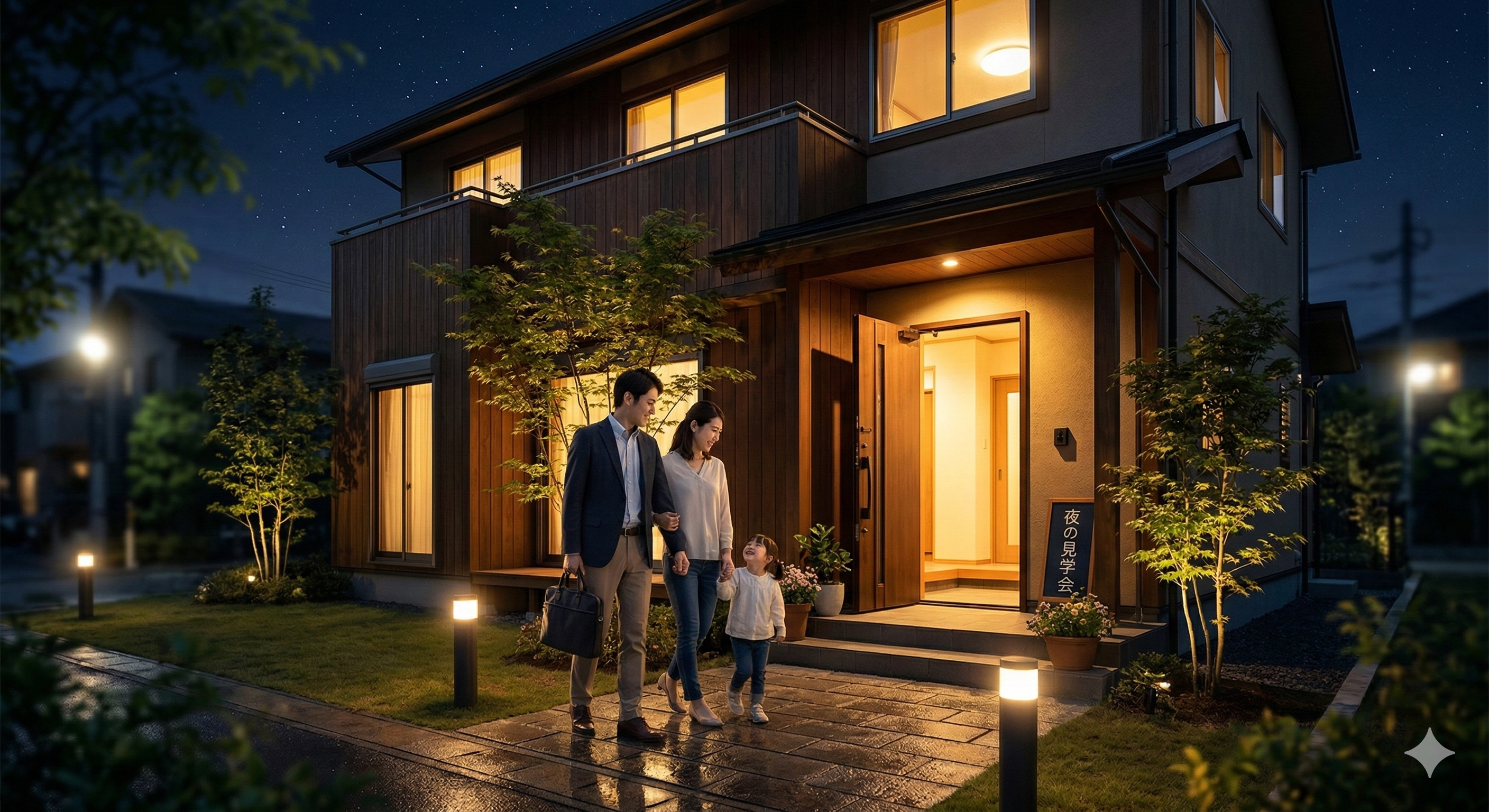 夜の見学に訪れる家族